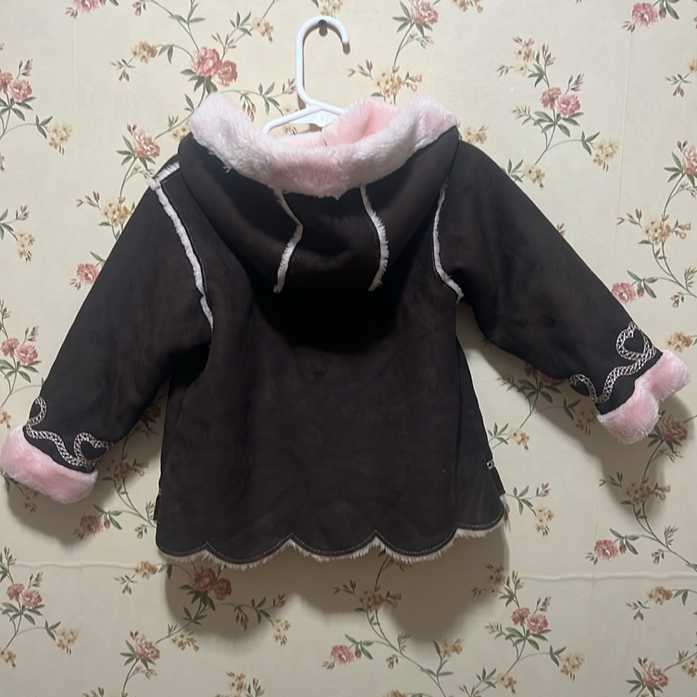 Girls Hooded Brown and Pink Jacket 18 months - Picture 3 of 5